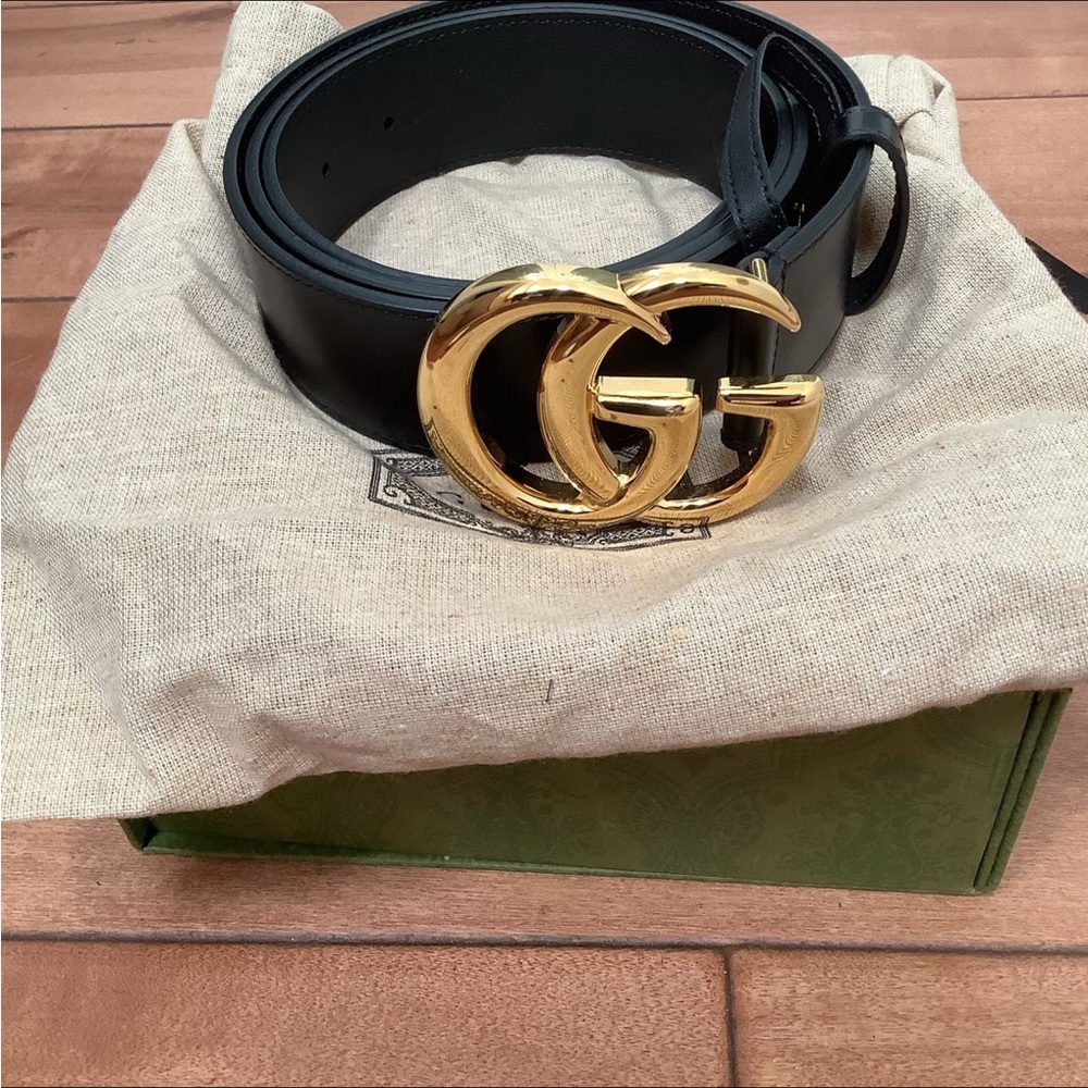 Gucci Black Leather Belt with Gold Buckle